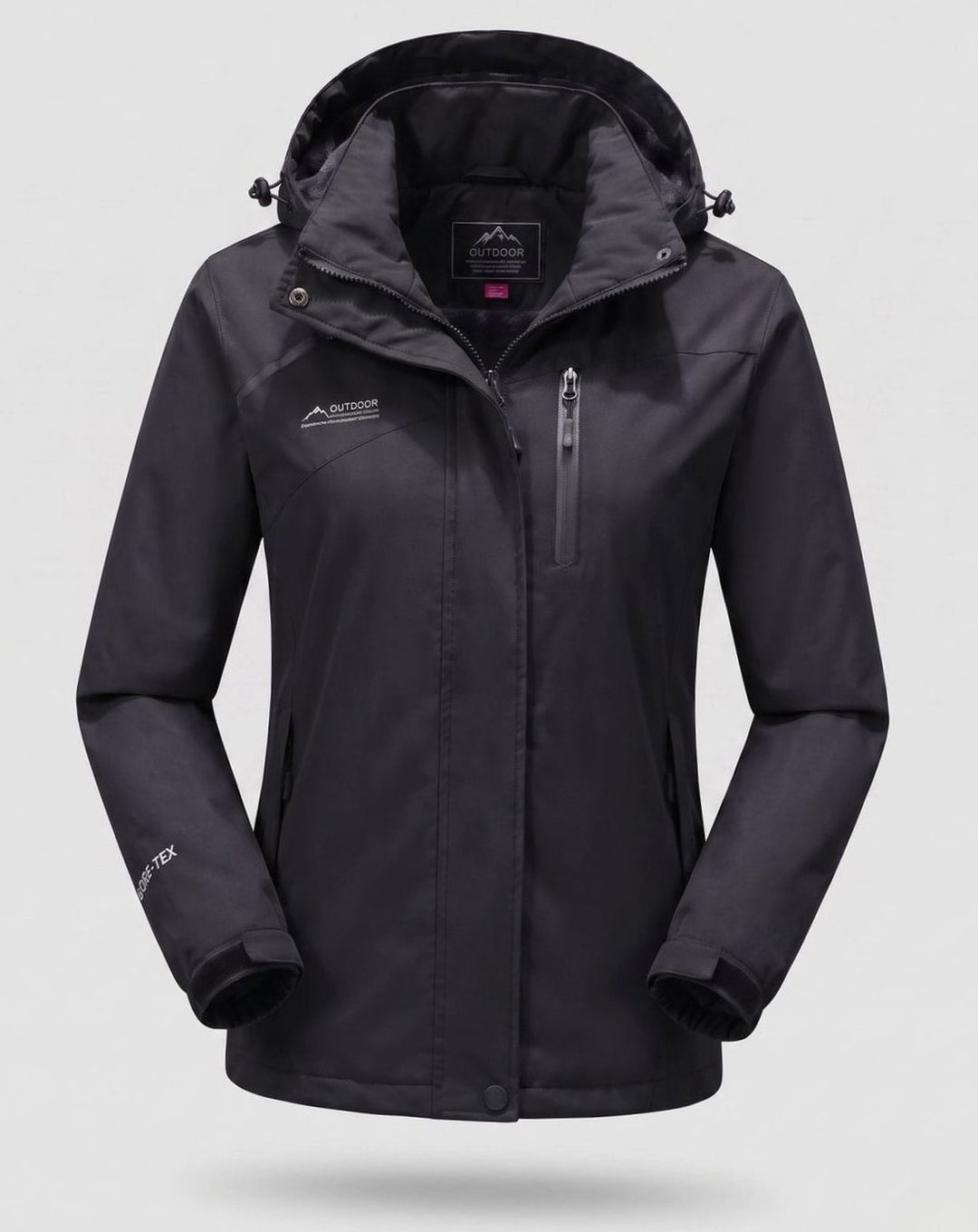 Damen Wasserdichte Fleecegefütterte Winterjacke mit Kapuze - Damen-Schwarz