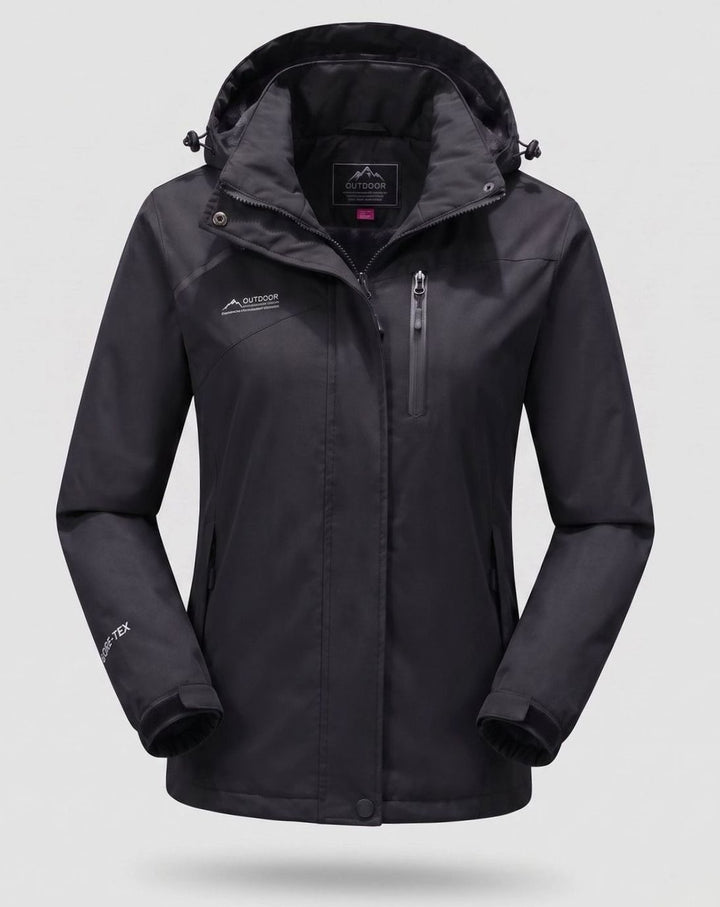 Damen Wasserdichte Fleecegefütterte Winterjacke mit Kapuze - Damen-Schwarz