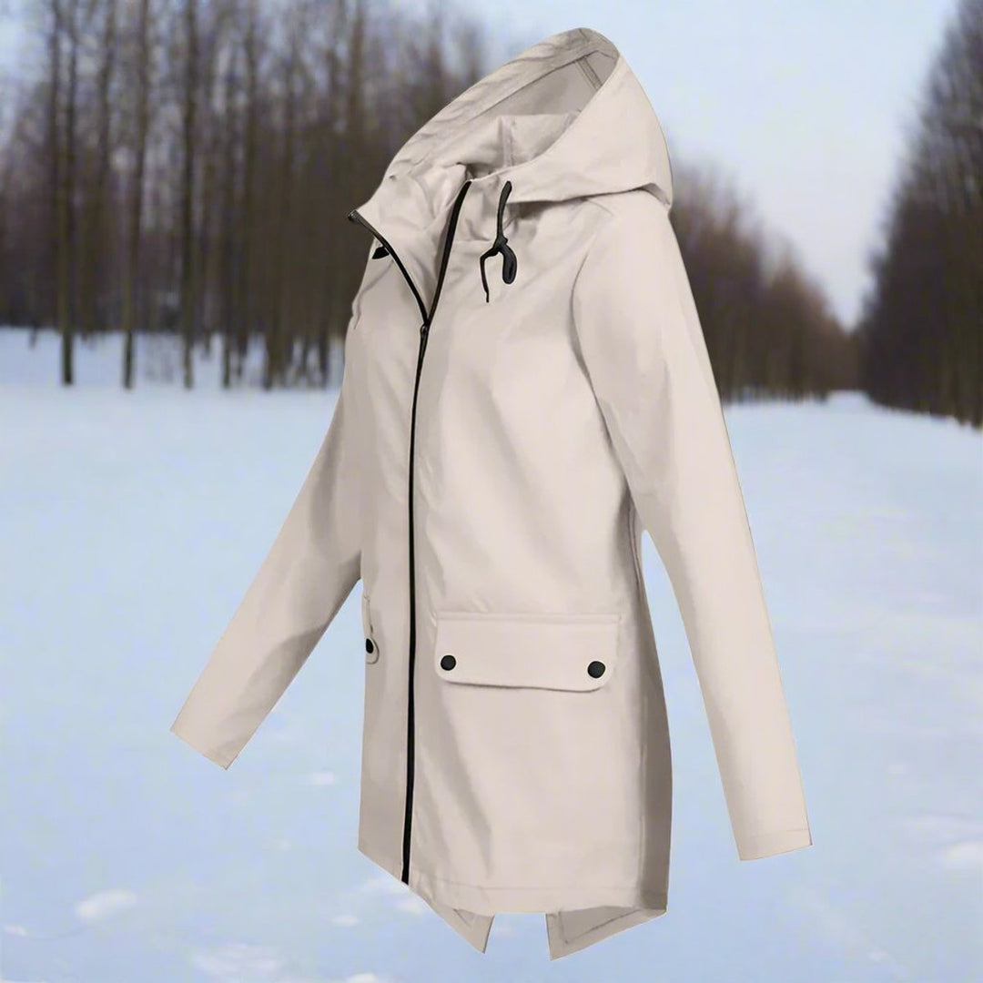 Emilia waterproof hooded rain jacket with zip closure and pockets