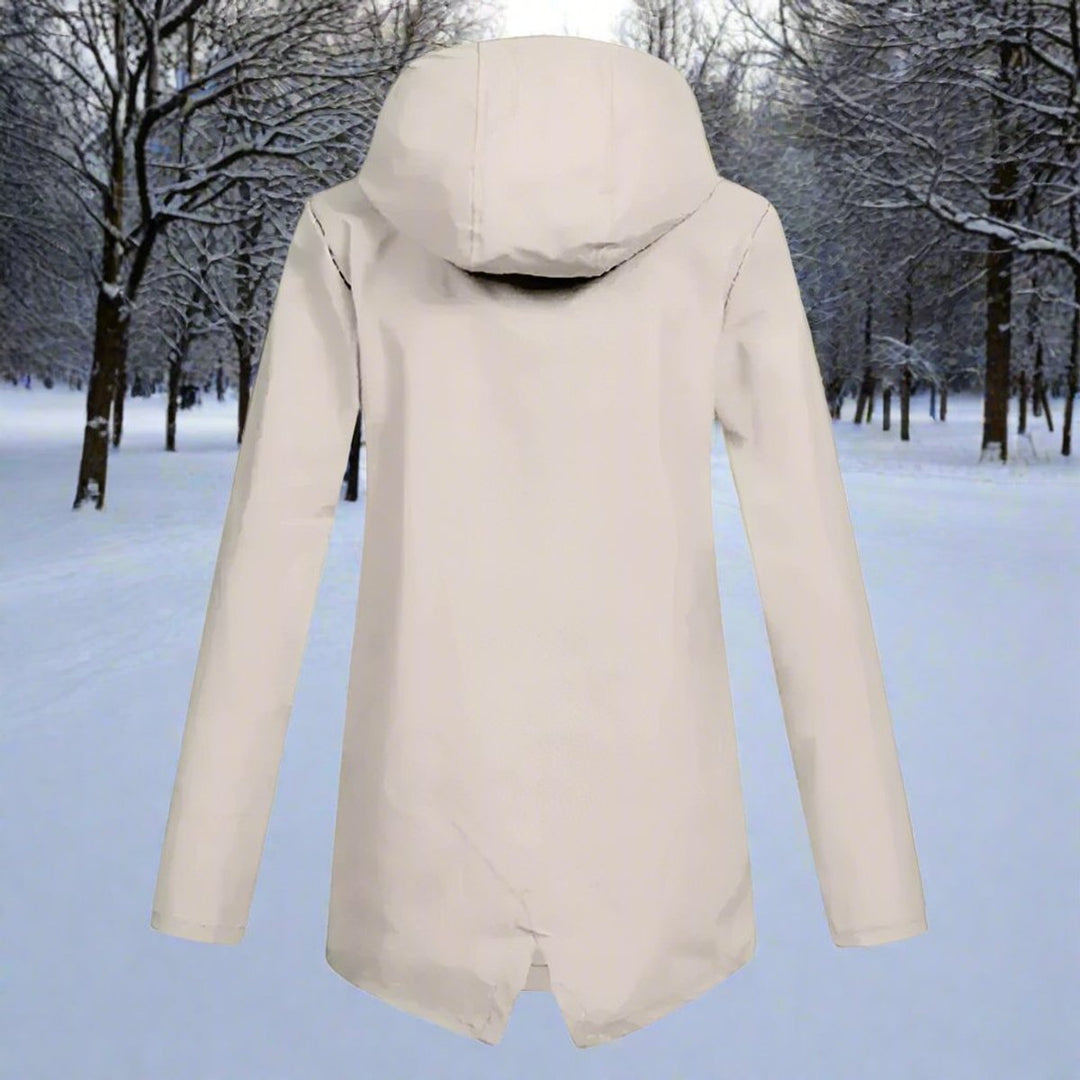 Emilia hooded rain jacket back view