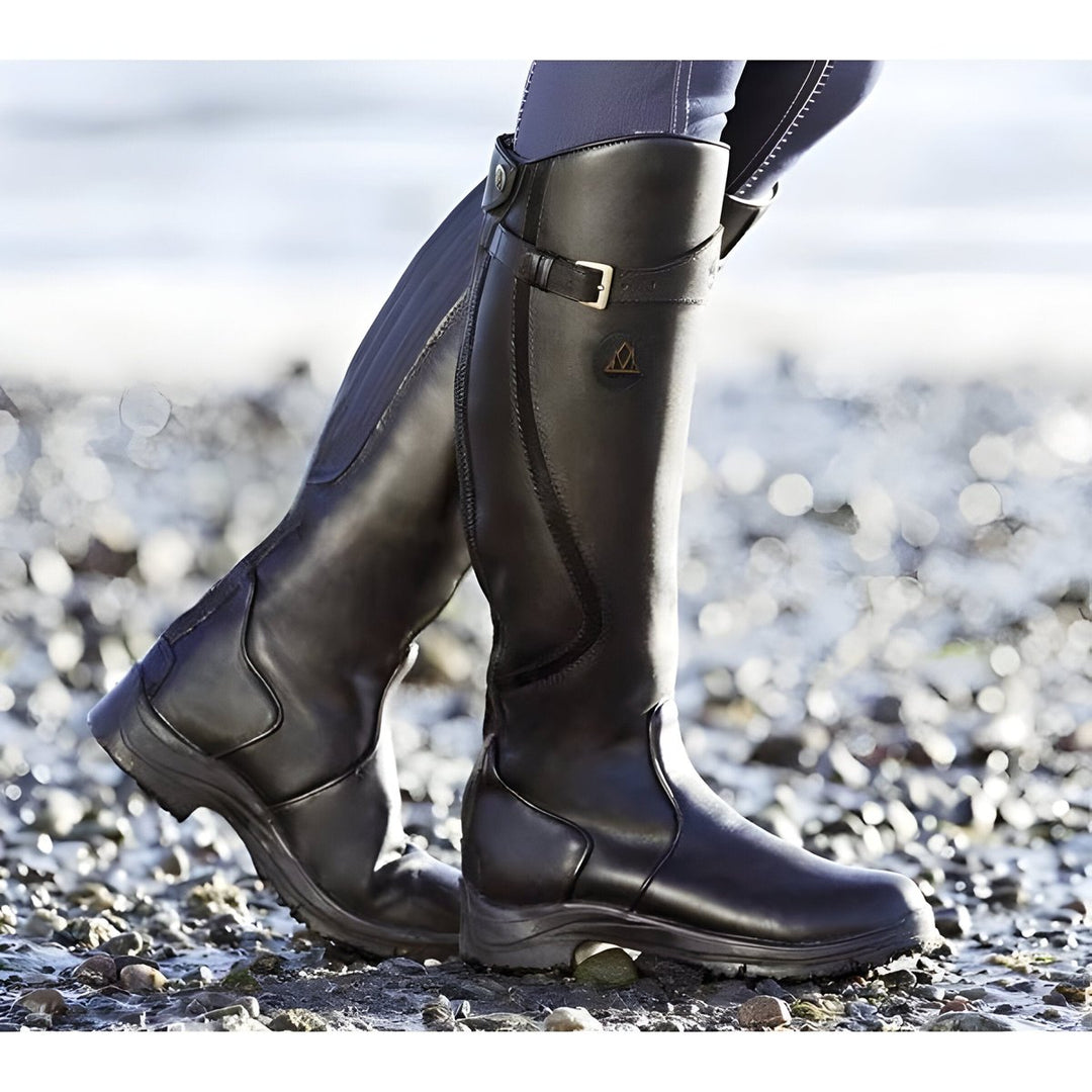 Damen Wasserdichte Kniehohe Lederstiefel mit Schnalle EU 35-43 - Schwarz