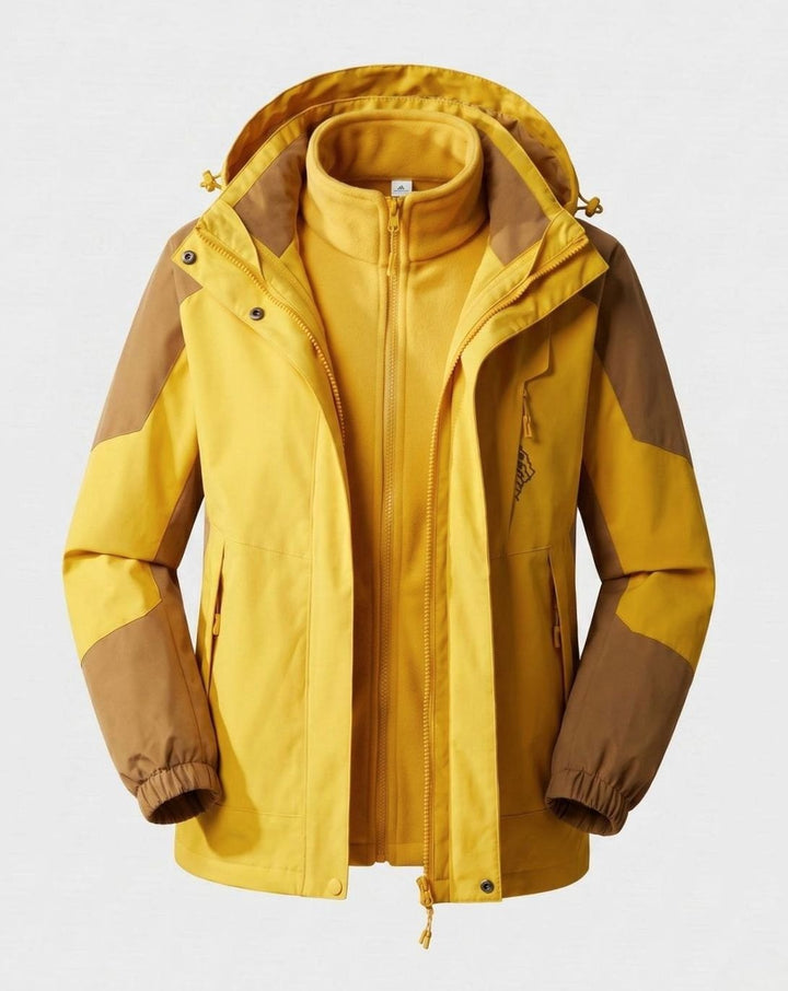 Damen Wasserdichte Outdoor-Jacke mit Kapuze Atmungsaktiv Zweilagig - Damen Orange-Gelb (2-teilig)