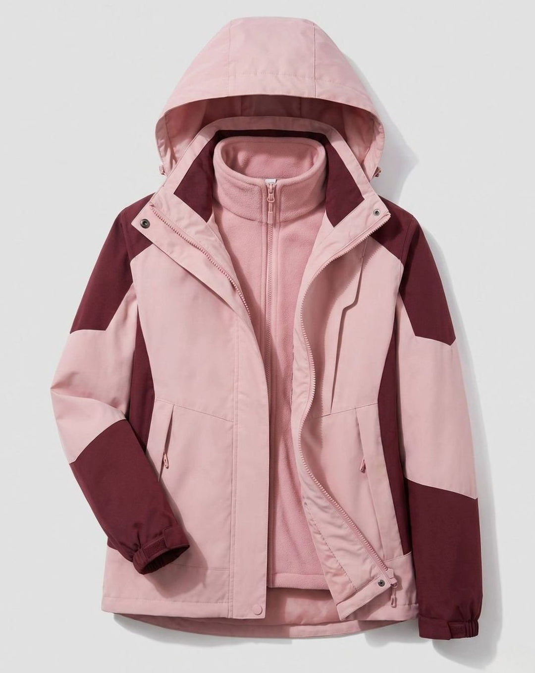 Damen Wasserdichte Outdoor-Jacke mit Kapuze Atmungsaktiv Zweilagig - Damen Rosé-Weinrot (Einzeln)
