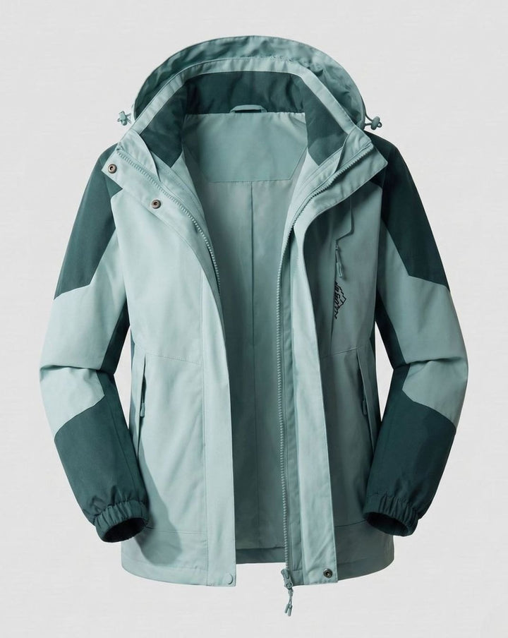 Damen Wasserdichte Outdoor-Jacke mit Kapuze Atmungsaktiv Zweilagig - Damen Dunkelgrün (Einzeln)