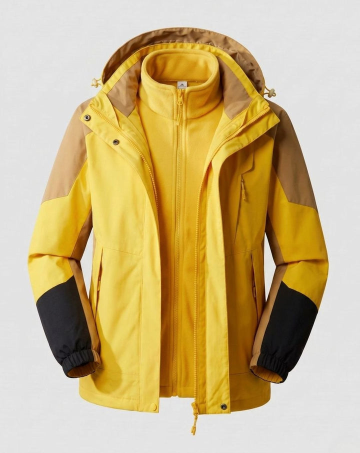 Damen Wasserdichte Outdoor-Jacke mit Kapuze Atmungsaktiv Zweilagig - Herren Orange-Gelb (2-teilig)