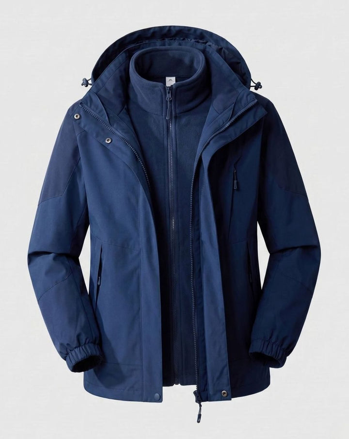 Damen Wasserdichte Outdoor-Jacke mit Kapuze Atmungsaktiv Zweilagig - Herren Jeansblau (2-teilig)