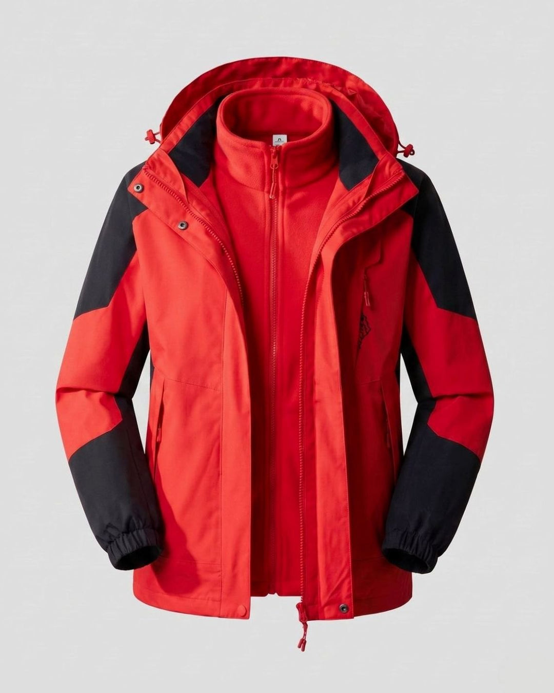 Damen Wasserdichte Outdoor-Jacke mit Kapuze Atmungsaktiv Zweilagig - Herren China-Rot (2-teilig)