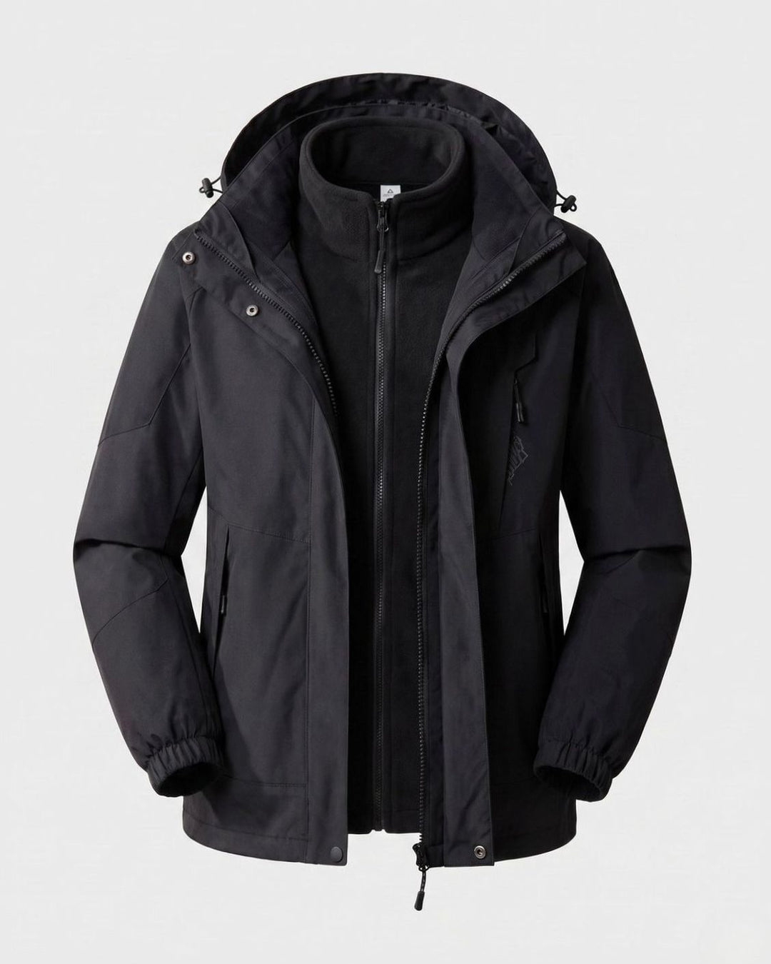 Damen Wasserdichte Outdoor-Jacke mit Kapuze Atmungsaktiv Zweilagig - Herren Schwarz (2-teilig)