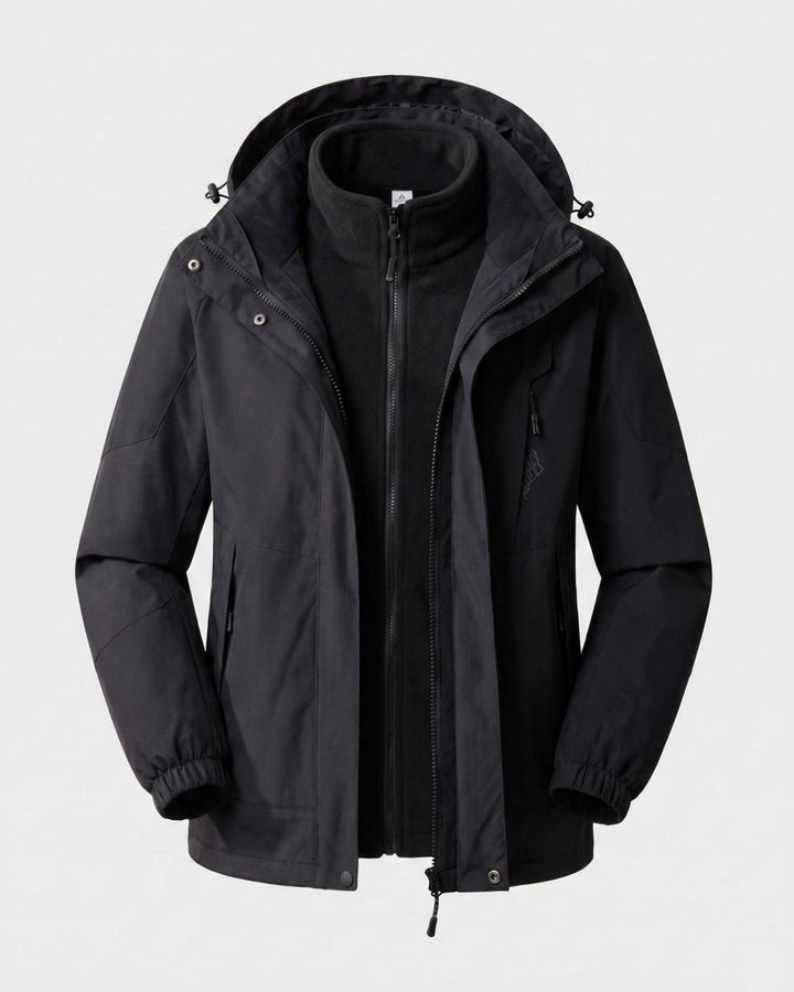 Damen Wasserdichte Outdoor-Jacke mit Kapuze Atmungsaktiv Zweilagig - Herren Schwarz (2-teilig)
