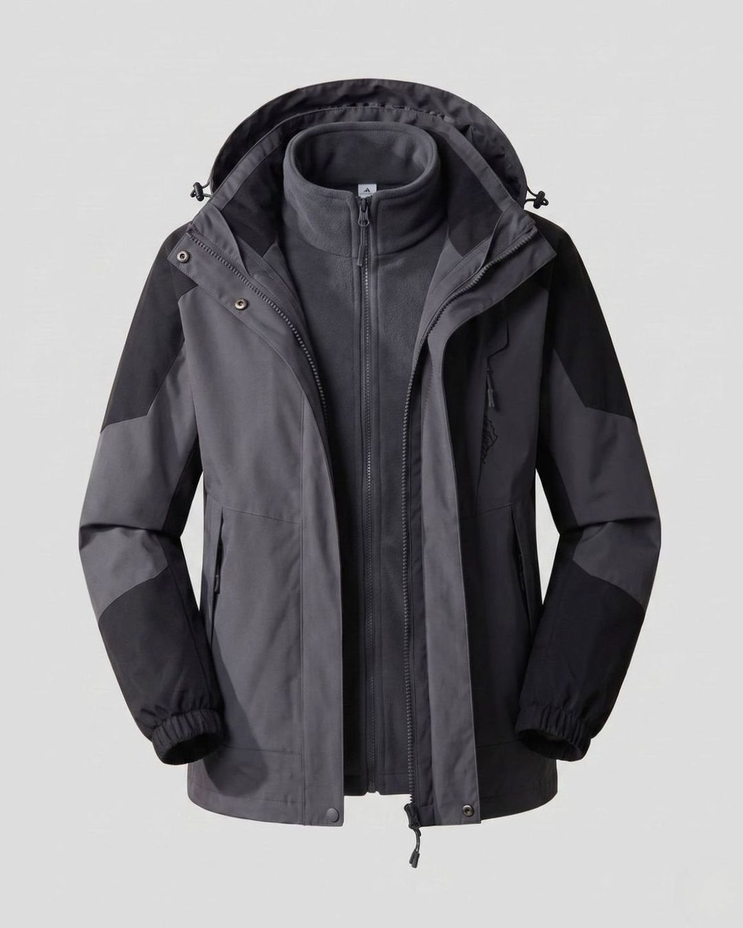 Damen Wasserdichte Outdoor-Jacke mit Kapuze Atmungsaktiv Zweilagig - Herren Dunkelgrau (2-teilig)