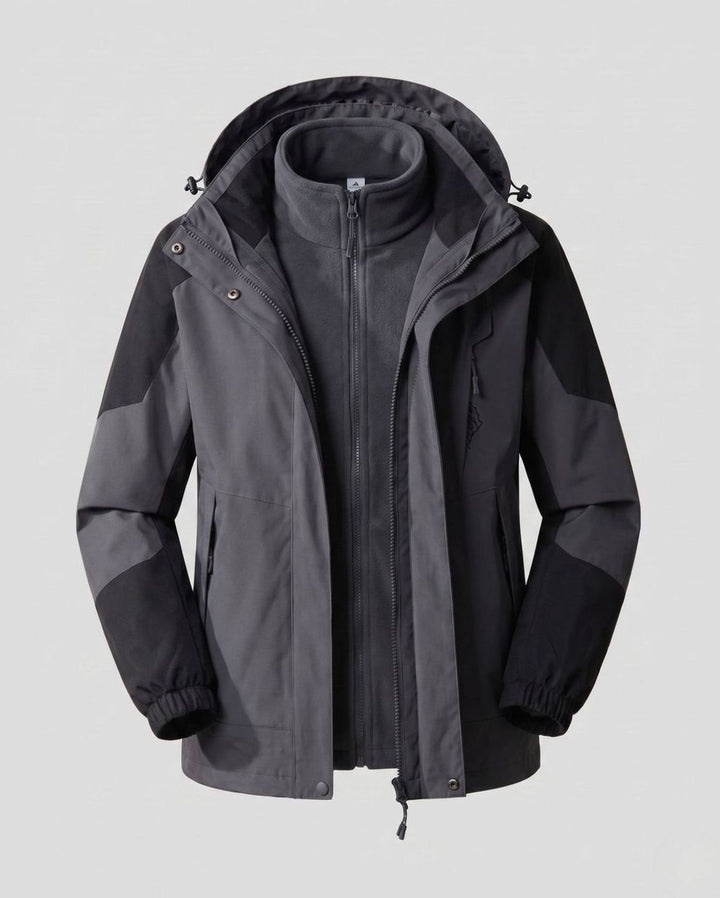 Damen Wasserdichte Outdoor-Jacke mit Kapuze Atmungsaktiv Zweilagig - Herren Dunkelgrau (2-teilig)