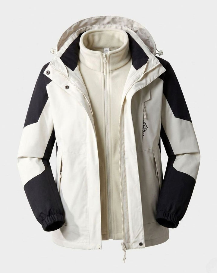Damen Wasserdichte Outdoor-Jacke mit Kapuze Atmungsaktiv Zweilagig - Damen Weiß (2-teilig)