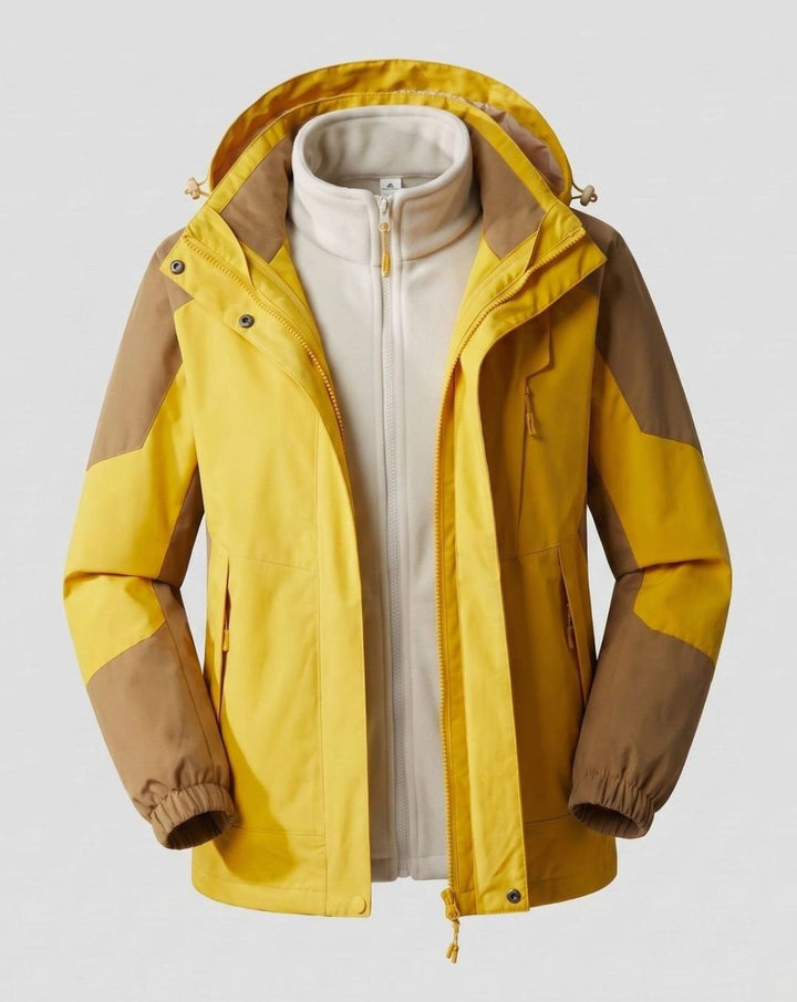 Damen Wasserdichte Outdoor-Jacke mit Kapuze Atmungsaktiv Zweilagig - Damen Orange-Gelb (Einzeln)