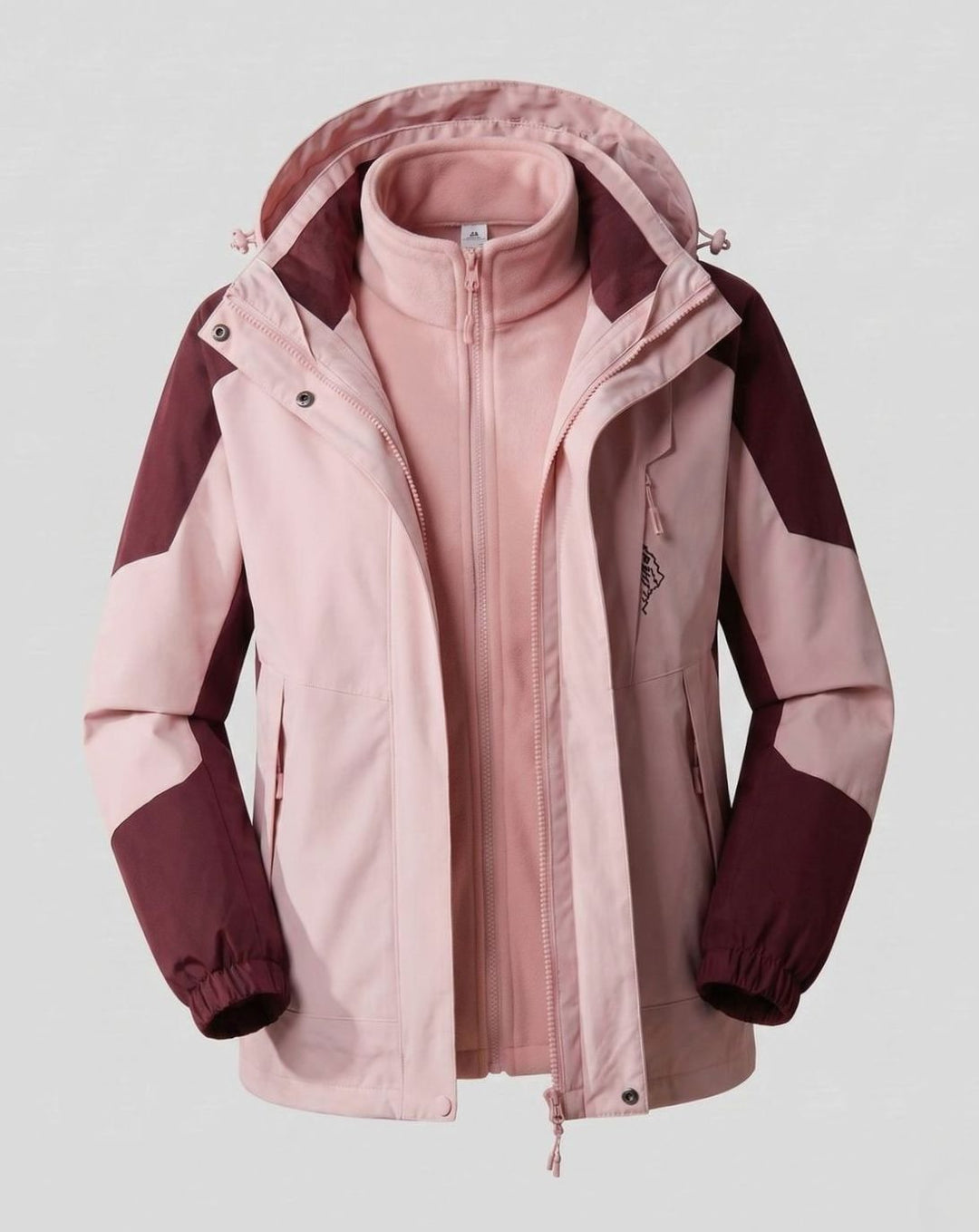 Damen Wasserdichte Outdoor-Jacke mit Kapuze Atmungsaktiv Zweilagig - Damen Pink-Weinrot (2-teilig)