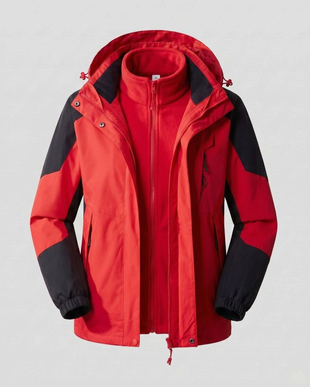 Damen Wasserdichte Outdoor-Jacke mit Kapuze Atmungsaktiv Zweilagig - Damen China-Rot (2-teilig)