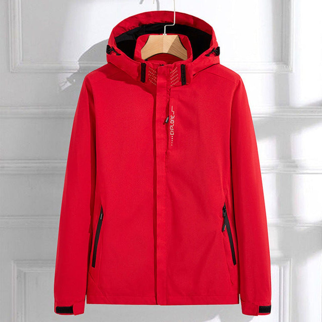 Hannah hooded rain jacket front design and zip pockets