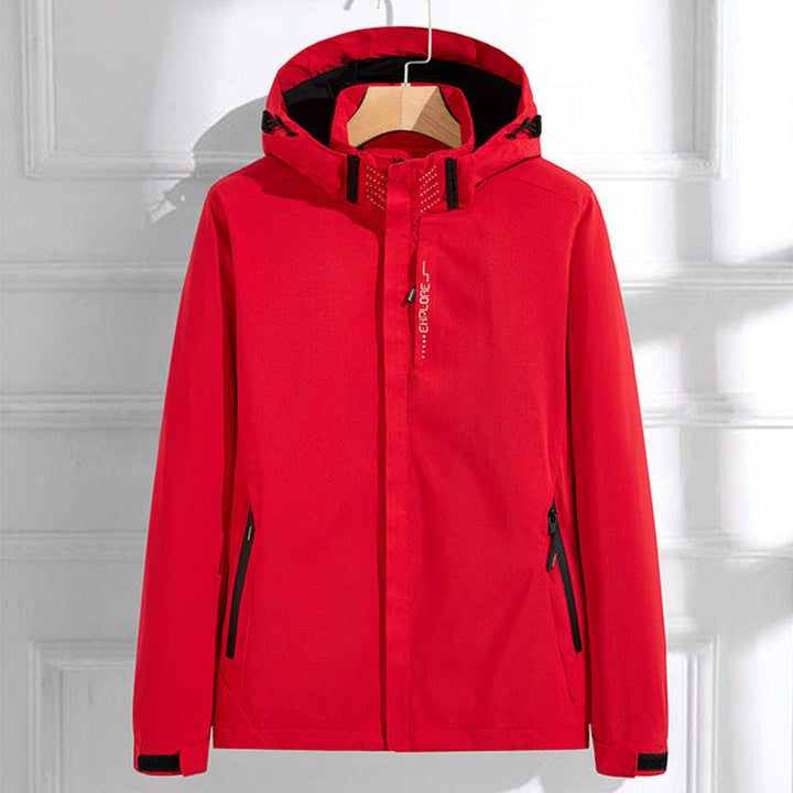 Damen Wasserdichte Regenjacke mit Abnehmbarer Kapuze Verstellbarer Passform - Rot