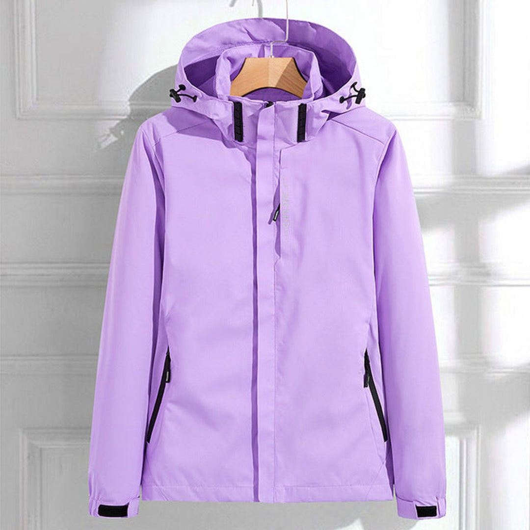 Damen Wasserdichte Regenjacke mit Abnehmbarer Kapuze Verstellbarer Passform - Lila