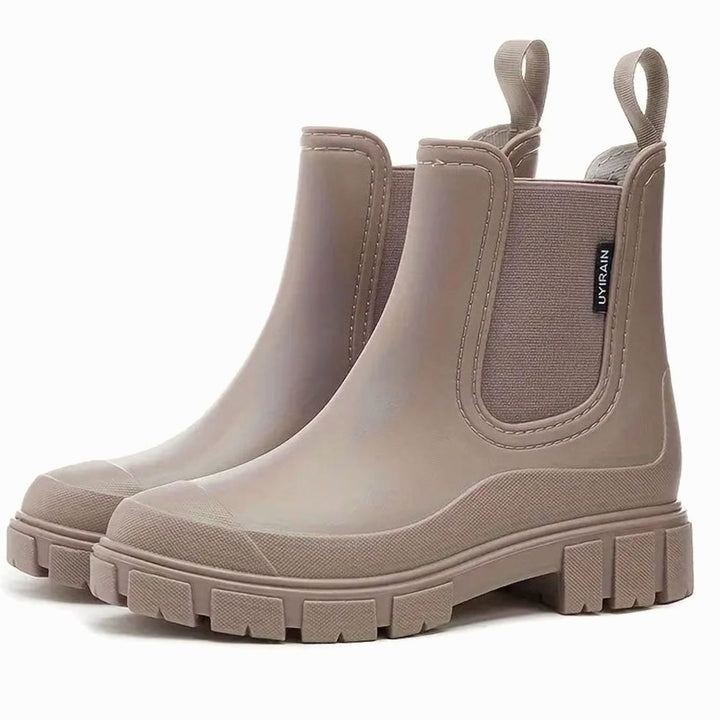 Damen Wasserdichte Slip-On Chelsea Stiefel mit Blockabsatz - Braun
