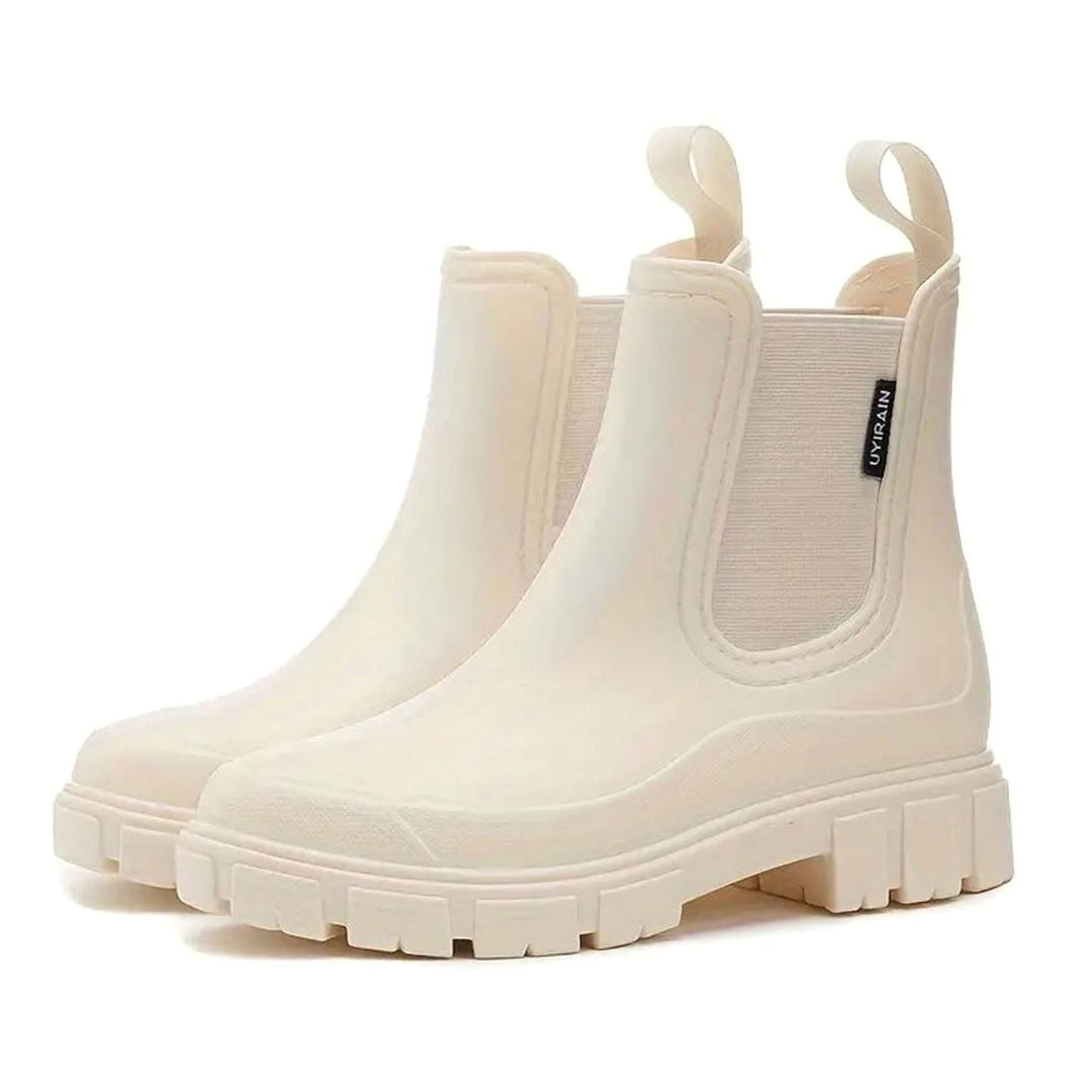 Damen Wasserdichte Slip-On Chelsea Stiefel mit Blockabsatz - Beige