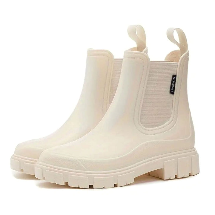 Damen Wasserdichte Slip-On Chelsea Stiefel mit Blockabsatz - Beige