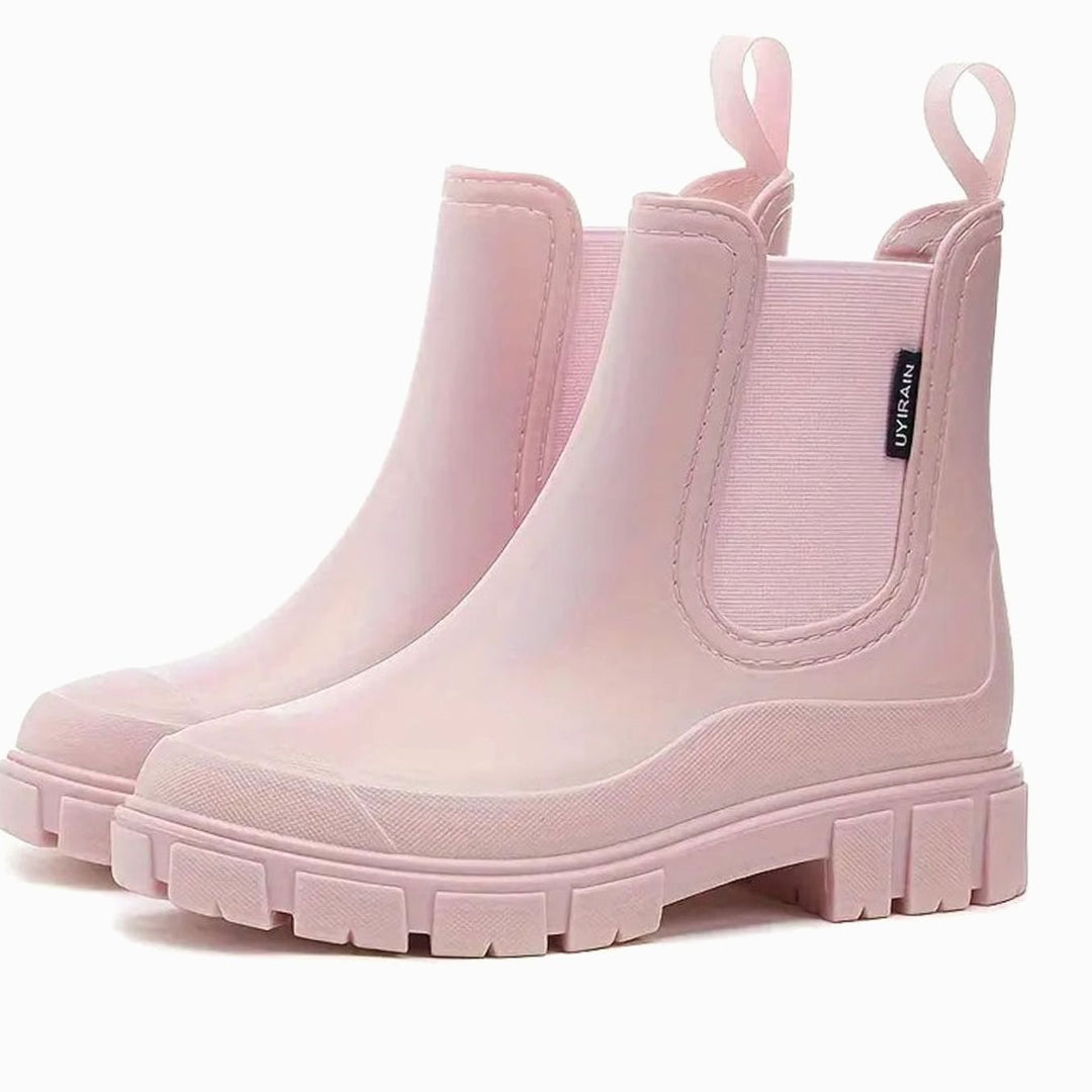 Damen Wasserdichte Slip-On Chelsea Stiefel mit Blockabsatz - Rosa