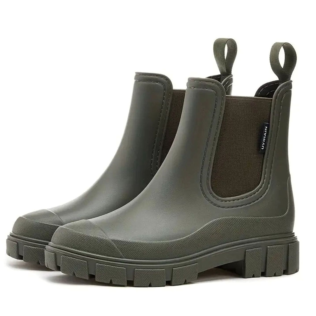 Damen Wasserdichte Slip-On Chelsea Stiefel mit Blockabsatz - Grün