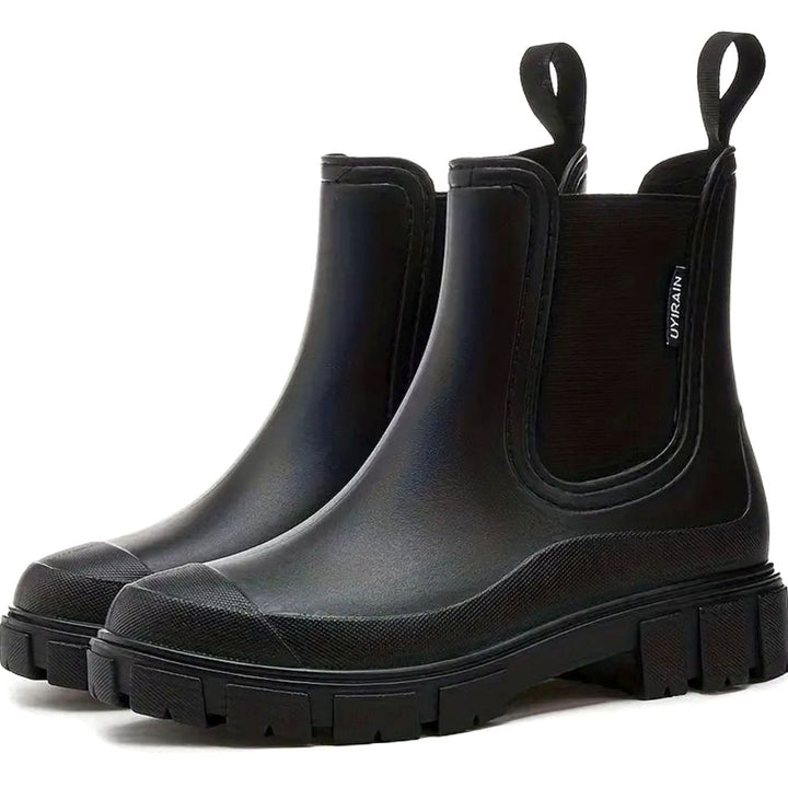 Damen Wasserdichte Slip-On Chelsea Stiefel mit Blockabsatz - Schwarz