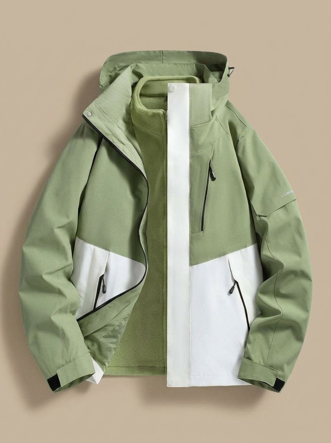 Damen Wasserdichte Winterjacke mit Abnehmbarer Kapuze Fleece-Innenkragen - Grün