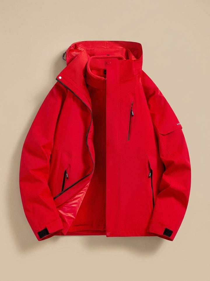 Damen Wasserdichte Winterjacke mit Abnehmbarer Kapuze Fleece-Innenkragen - Rot