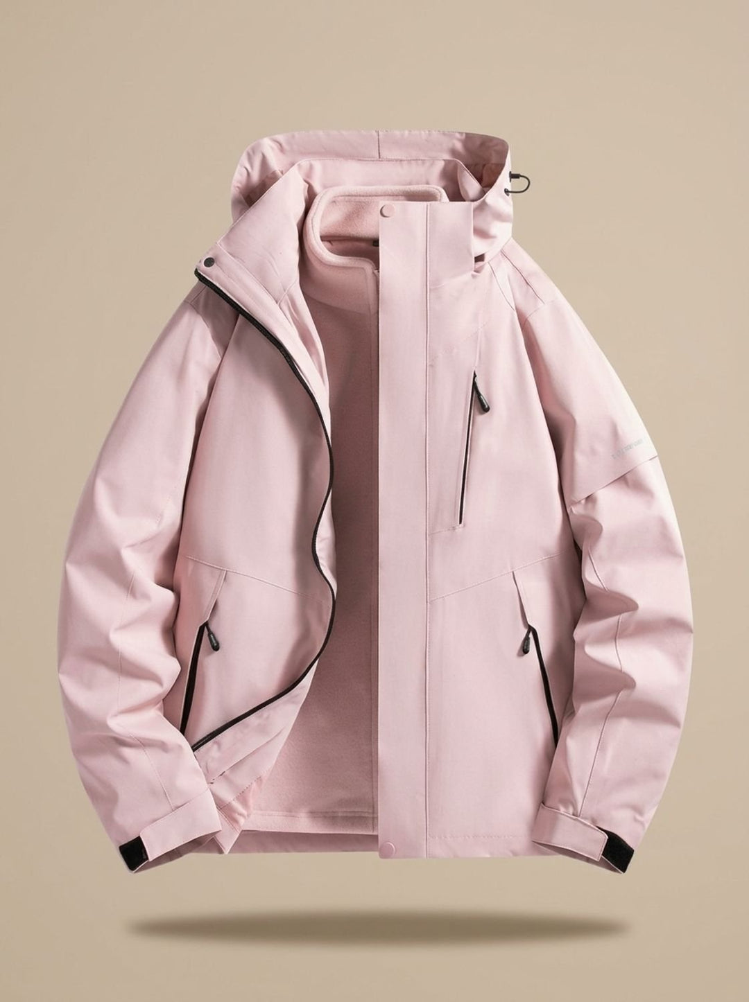 Damen Wasserdichte Winterjacke mit Abnehmbarer Kapuze Fleece-Innenkragen - Rosa