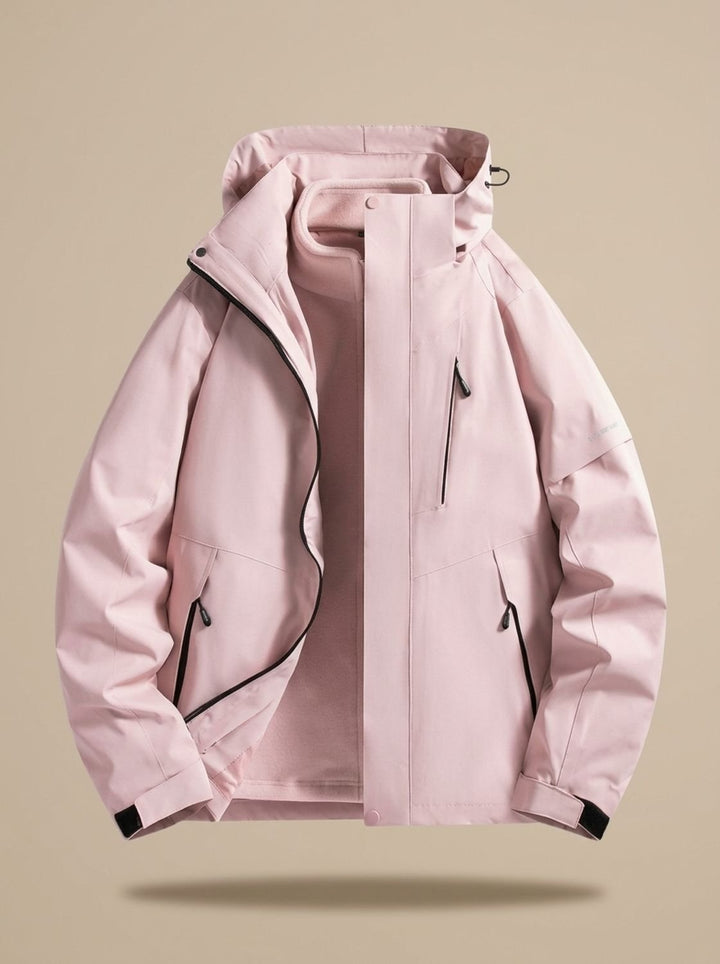 Damen Wasserdichte Winterjacke mit Abnehmbarer Kapuze Fleece-Innenkragen - Rosa