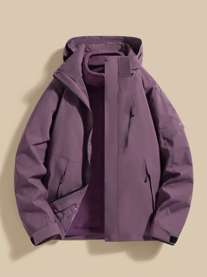 Damen Wasserdichte Winterjacke mit Abnehmbarer Kapuze Fleece-Innenkragen - Lila