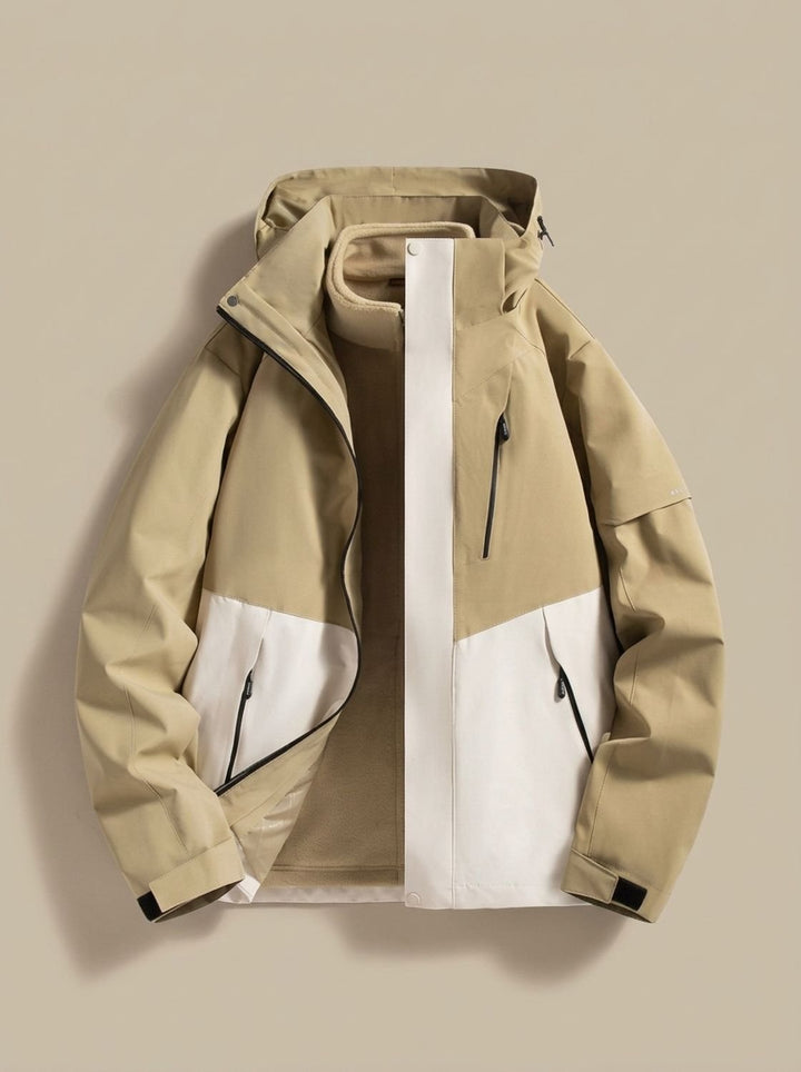 Damen Wasserdichte Winterjacke mit Abnehmbarer Kapuze Fleece-Innenkragen - Beige