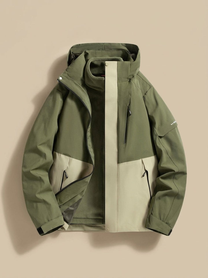 Damen Wasserdichte Winterjacke mit Abnehmbarer Kapuze Fleece-Innenkragen - Dunkelgrün