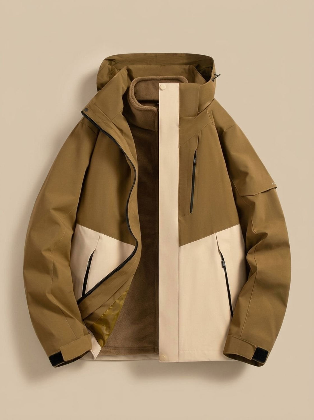 Damen Wasserdichte Winterjacke mit Abnehmbarer Kapuze Fleece-Innenkragen - Braun