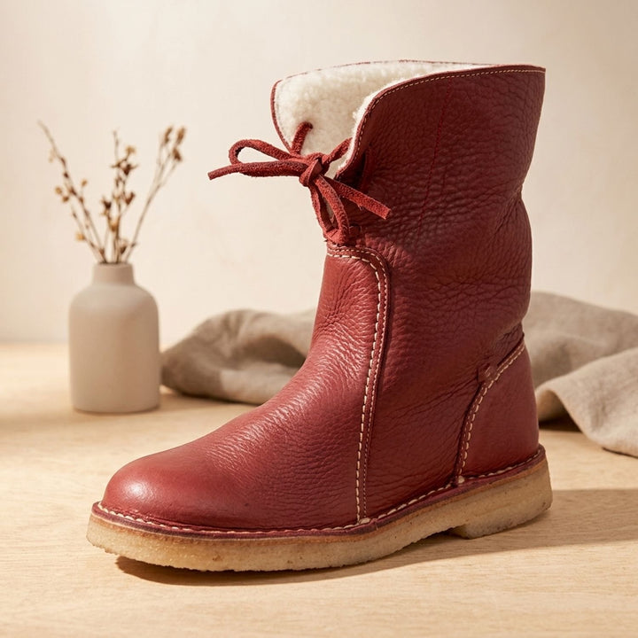 Damen Wasserdichte Winterstiefel Mid-Calf Fleecegefüttert - Rot