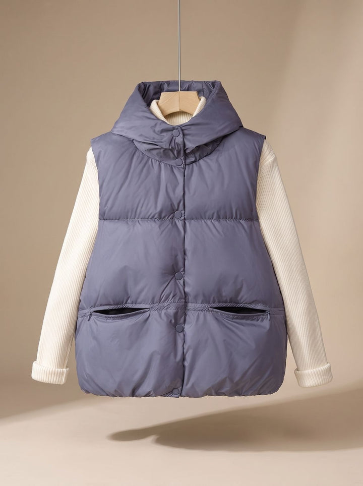 Damen Wattierter Bodywarmer mit Kapuze Druckknopf Stehkragen - Violett