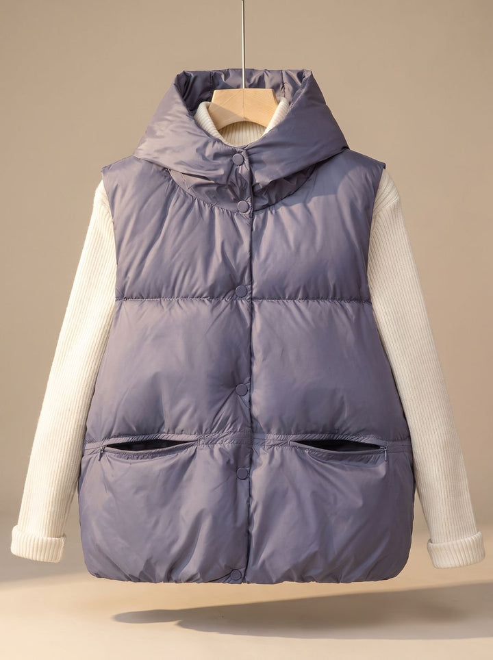 Damen Wattierter Bodywarmer mit Kapuze Druckknopf Stehkragen