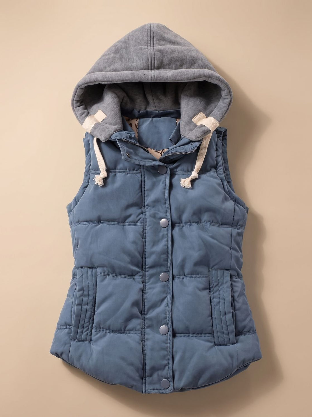 Damen Wattierter Bodywarmer mit Kontrastkapuze Druckknopfleiste