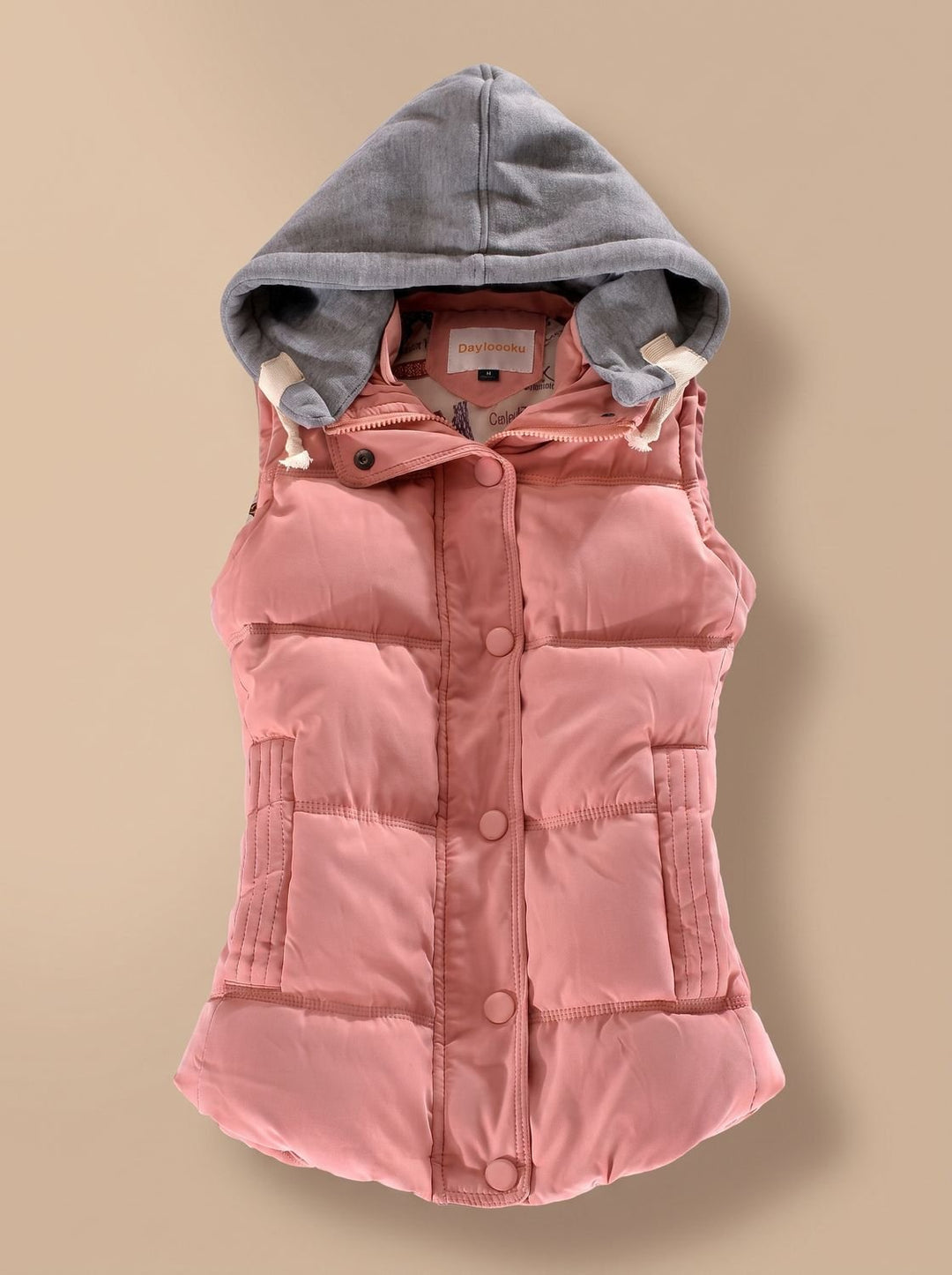 Damen Wattierter Bodywarmer mit Kontrastkapuze Druckknopfleiste - Rosa