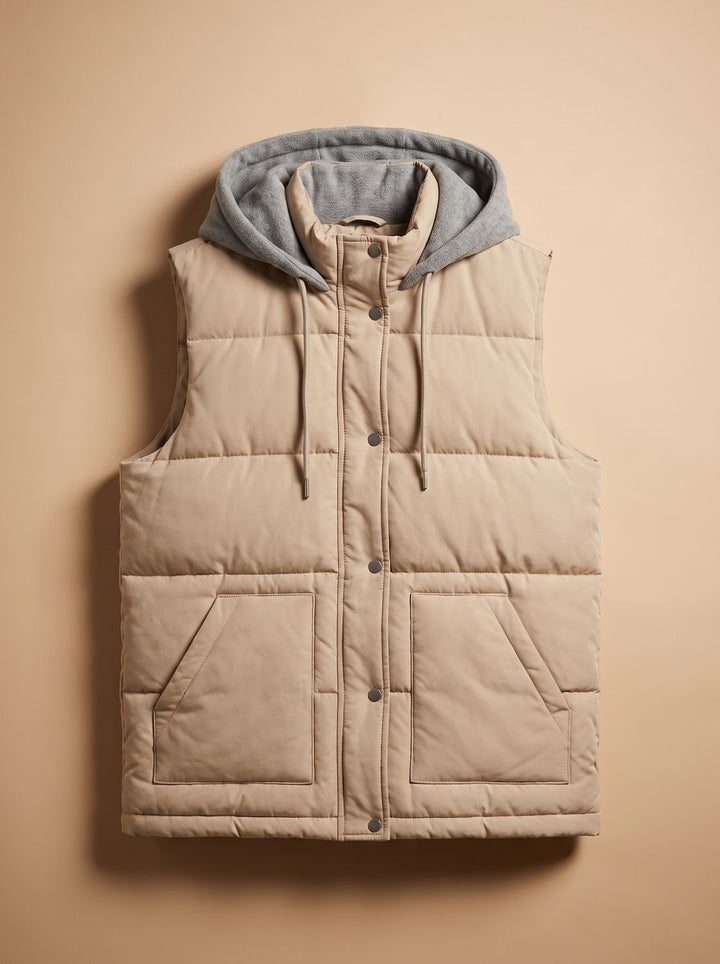 Damen Wattierter Bodywarmer mit Kontrastkapuze Druckknopfleiste - Cremeweiß