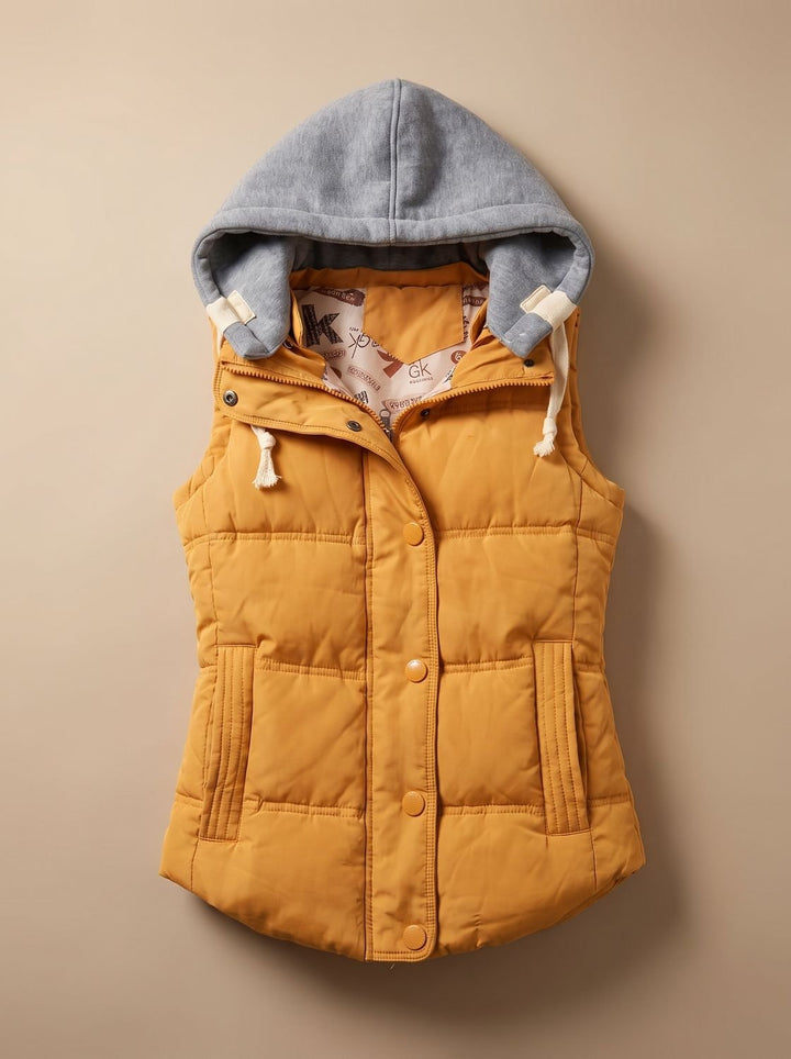 Damen Wattierter Bodywarmer mit Kontrastkapuze Druckknopfleiste