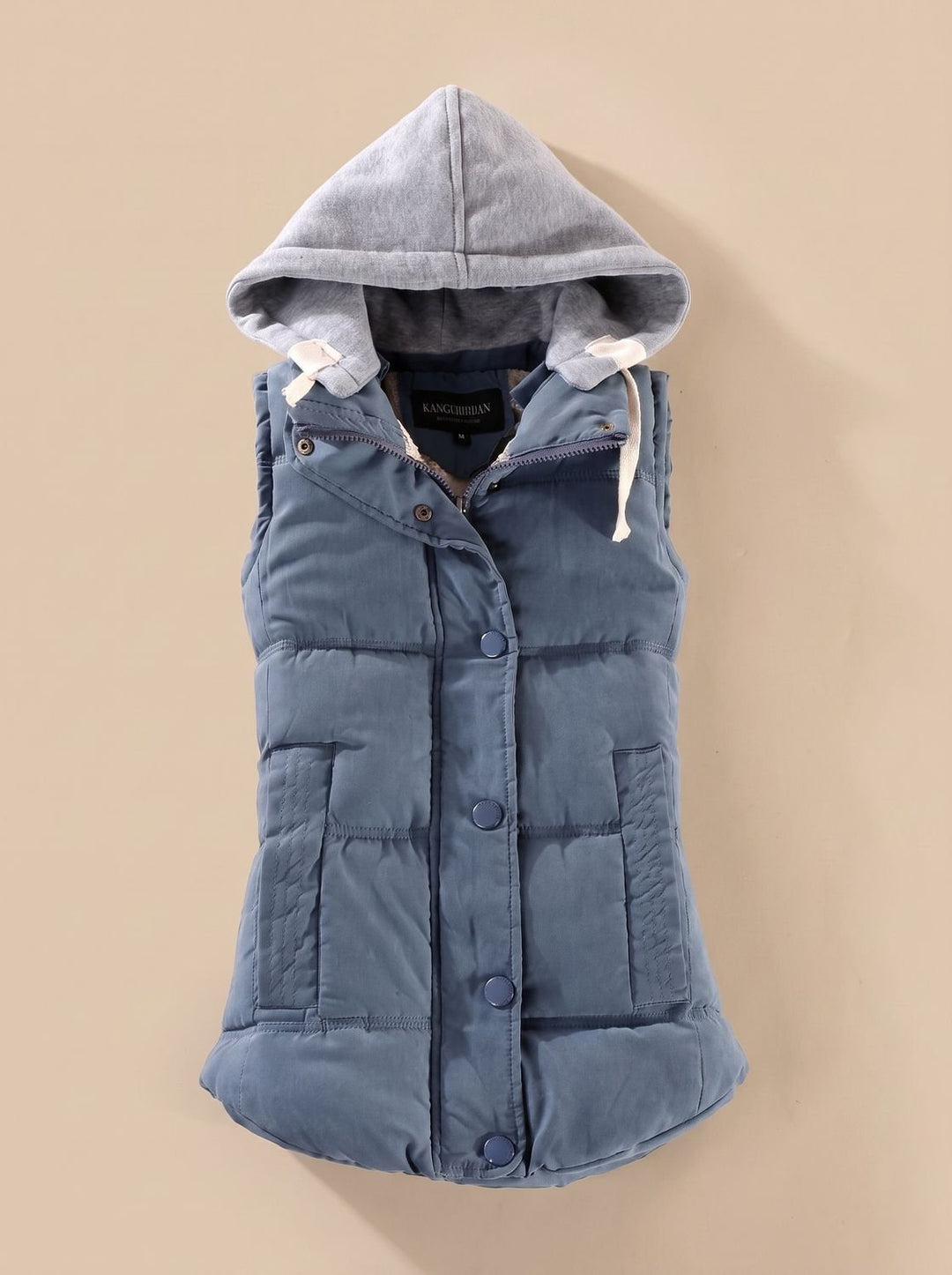 Damen Wattierter Bodywarmer mit Kontrastkapuze Druckknopfleiste