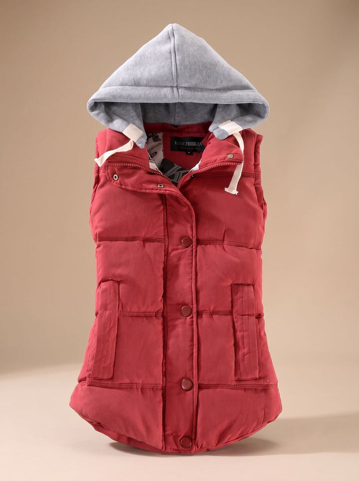 Damen Wattierter Bodywarmer mit Kontrastkapuze Druckknopfleiste