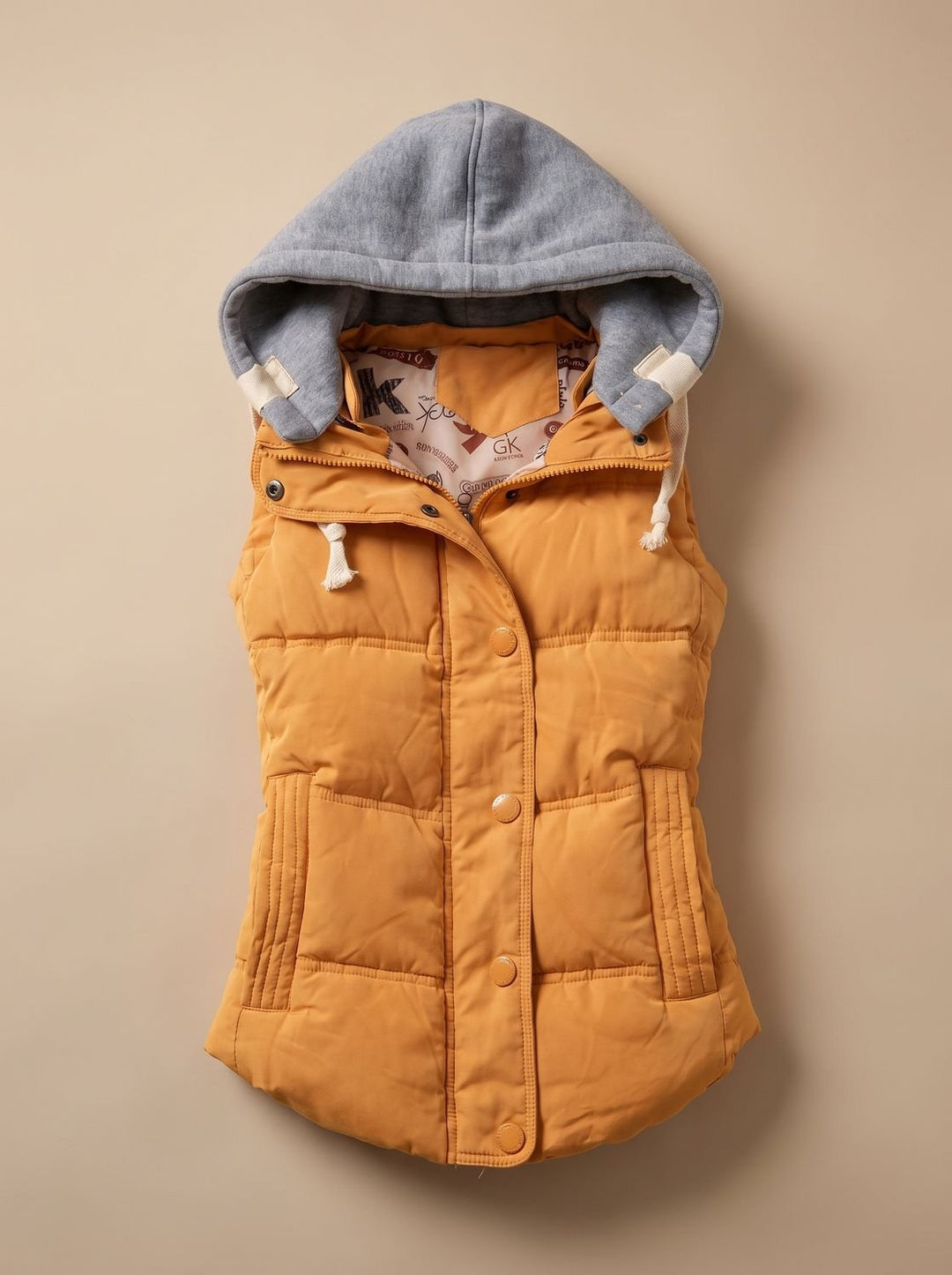 Damen Wattierter Bodywarmer mit Kontrastkapuze Druckknopfleiste - Gelb