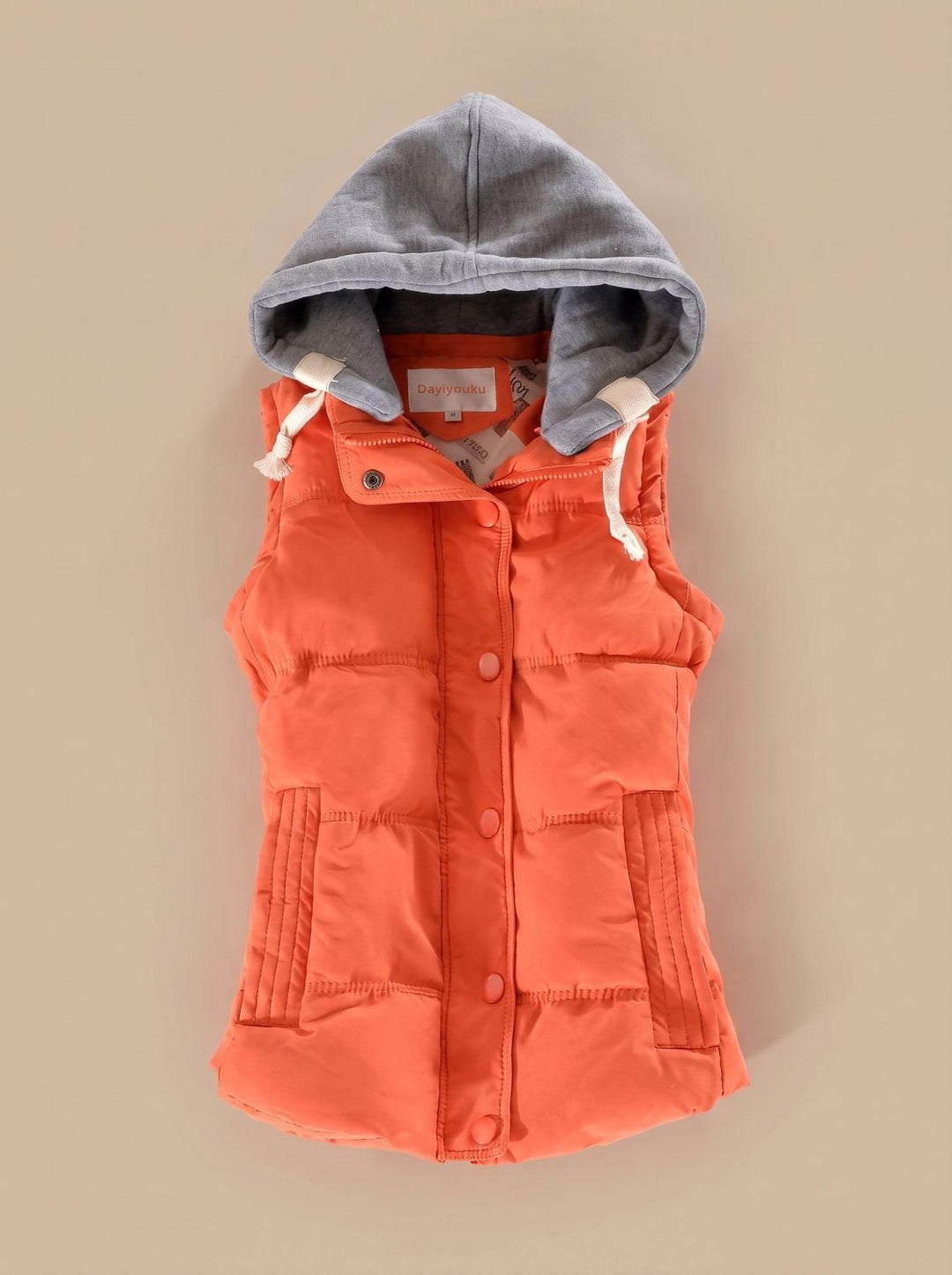 Damen Wattierter Bodywarmer mit Kontrastkapuze Druckknopfleiste - Orange