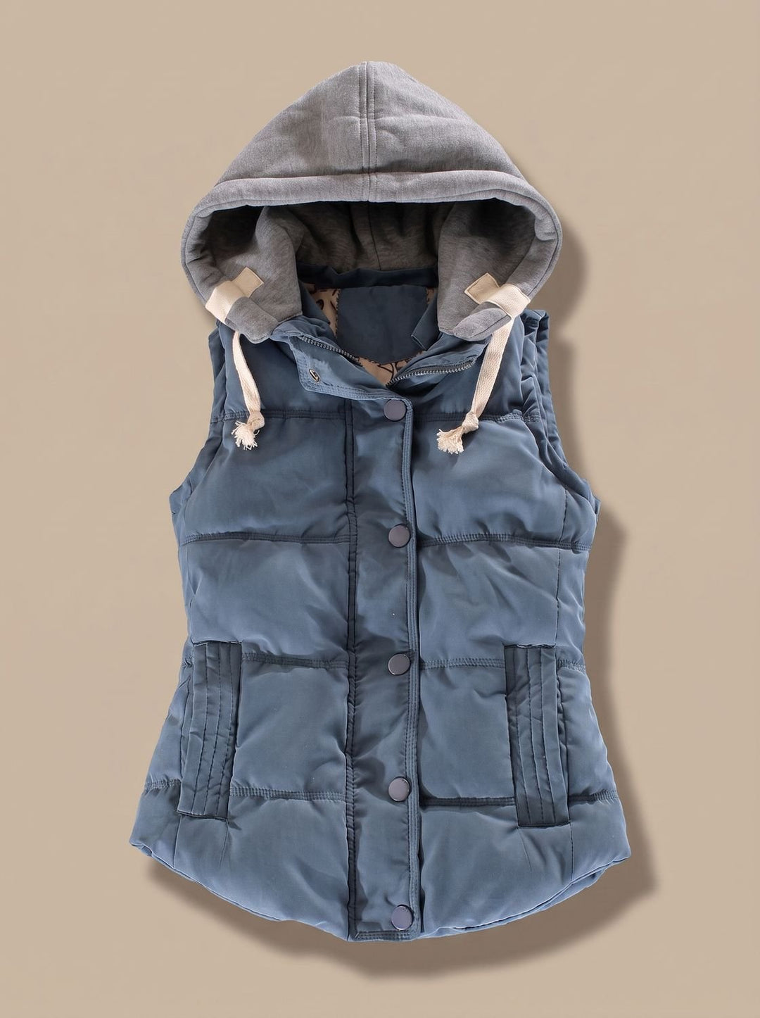 Damen Wattierter Bodywarmer mit Kontrastkapuze Druckknopfleiste - Graublau