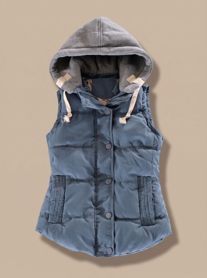 Damen Wattierter Bodywarmer mit Kontrastkapuze Druckknopfleiste - Graublau