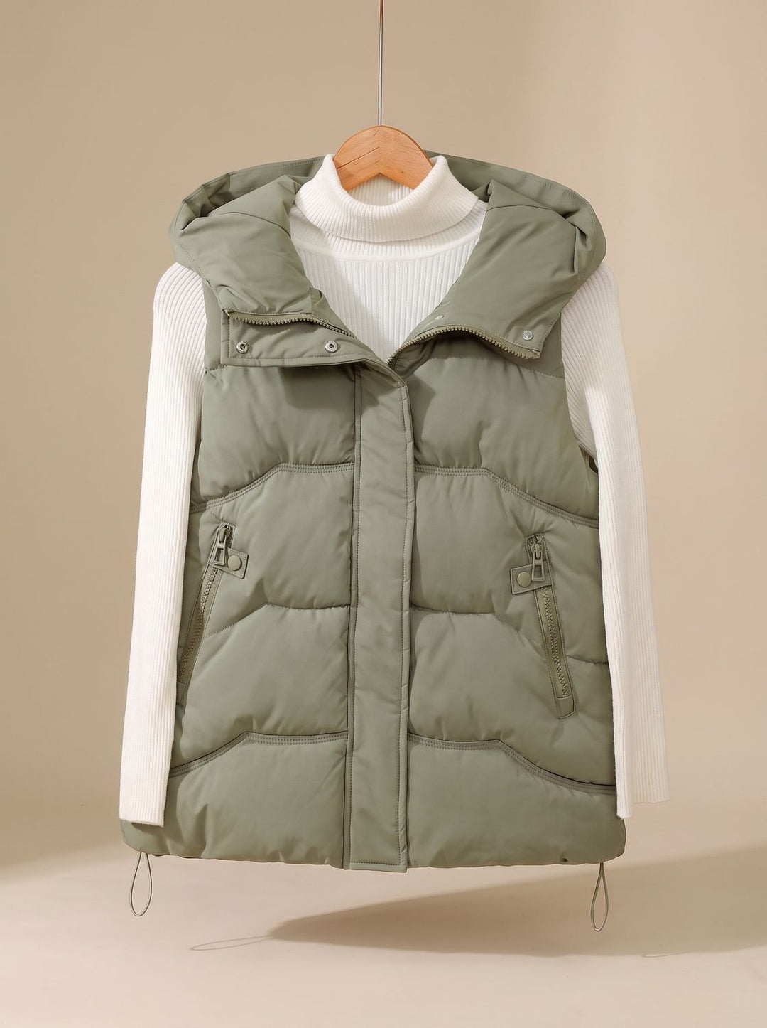 Damen Wattierter Kapuzen-Bodywarmer mit Reißverschlusstaschen - Grün